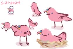  animal_focus animalization bird bocchi_the_rock! bocchidaily commentary cube_hair_ornament dated egg english_commentary gotoh_hitori hair_ornament hatching multiple_views no_humans one_side_up pink_bird simple_background sitting standing white_background 