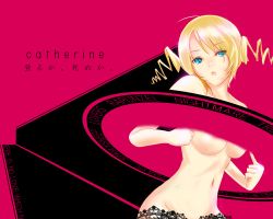  1girl aigle_(pixiv37880) areola_slip atlus blonde_hair blue_eyes breasts catherine catherine_(game) drill_hair female_focus highres long_hair open_mouth solo thighhighs topless twin_drills twintails 