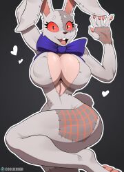  1girl 2023 animal_costume artist_name ass bad_tag big_thighs, black_background blue_bow blue_bowtie bow bowtie breasts buck_teeth bunny_girl_suit bursting_breasts colored_sclera cooliehigh female_focus five_nights_at_freddy&#039;s five_nights_at_freddy&#039;s:_security_breach fnafsb heart highres huge_ass huge_breasts looking_at_viewer open_mouth rabbit_costume rabbit_ears rabbit_tail red_eyes red_sclera simple_background subscribestar_username sweat sweatdrop tail teeth thick_thighs thighs unzipped vanny_(fnaf) 
