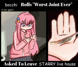  1girl blue_eyes bocchi_the_rock! bocchidaily closed_mouth commentary cube_hair_ornament dated dot_mouth dot_nose drugs english_commentary english_text gotoh_hitori hair_ornament highres jacket long_hair long_sleeves marijuana multiple_views one_side_up photo_inset pink_hair pink_jacket sidelocks track_jacket 