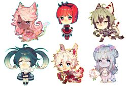  3boys 3girls ahoge animal_ear_fluff animal_ear_piercing animal_ears apron armlet back_bow bag bandaid bandaid_on_face bandaid_on_nose bare_shoulders belt belt_buckle black_apron black_belt black_bracelet black_footwear black_hair black_overalls black_pantyhose black_ribbon black_shorts black_tiara blue_eyes blue_flower blue_hair blue_jacket blunt_bangs blunt_ends boots bouquet bow braid braided_bun bright_pupils brown_bag buckle buttons cat_tail chibi circle clenched_hand closed_mouth collared_dress colored_skin colored_tips commentary commission dark-skinned_female dark_skin diamond-shaped_pupils diamond_(shape) dress earrings english_commentary eyelashes facial_mark flower footwear_bow footwear_ribbon fox_ears fox_tail frilled_dress frilled_shorts frilled_sleeves frills fringe_trim gold_anklet gold_bracelet gradient_hair green_hair green_scarf grey_footwear grey_hair grey_skin hair_bun hair_ornament hairclip handbag harem_outfit head_wreath heart_button high_belt holding holding_bag holding_bouquet hoop_earrings horns jacket jewelry light_frown long_hair long_sleeves loose_hair_strand low-tied_long_hair medium_dress mismatched_pupils multicolored_hair multicolored_horns multiple_boys multiple_bracelets multiple_braids multiple_girls multiple_piercings multiple_tails navel open_mouth original outline over-kneehighs overalls pants pantyhose parted_lips pink_flower pink_hair pink_pants pinstripe_overalls pleated_skirt pointy_ears pom_pom_(clothes) pom_pom_hair_ornament puffy_pants puffy_short_sleeves puffy_shorts puffy_sleeves purple_bow purple_eyes purple_flower purple_horns red_dress red_eyes red_flower red_footwear red_hair red_shirt red_shorts red_socks ribbon sandals satchely scarf shirt short_dress short_hair short_sleeves shorts skirt skirt_hold sleeveless sleeveless_dress sleeves_past_fingers sleeves_past_wrists small_horns smile socks sprinkles striped_bow striped_clothes striped_horns striped_pantyhose striped_scarf striped_shirt striped_socks suspenders symbol-shaped_pupils tail thighhighs tiara transparent_background twin_braids twintails two-tone_horns two-tone_shirt v-shaped_eyebrows vertical-striped_clothes vertical-striped_pantyhose vertical-striped_shirt vertical-striped_socks very_long_hair wavy_mouth whisker_markings white_bow white_dress white_eyes white_hair white_horns white_outline white_pantyhose white_pupils white_ribbon white_scarf white_shirt white_sleeves wrist_flower 