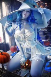  1girl blue_eyes blue_hair breasts cleavage elden_ring large_breasts long_hair phone ranni_the_witch sakimichan solo tagme very_long_hair  rating:General score:85 user:Ahegao_lmao
