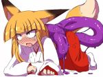  1girl all_fours animal_ears animated bent_over blonde_hair blunt_bangs blush chestnut_mouth clenched_teeth clothed_sex constricted_pupils drooling fang fox_ears fox_tail japanese_clothes kitsunemiko kneeling large_insertion miko moaning monster open_mouth original sakifox saliva sweat tail teeth tentacle_sex tentacles video waru-geli  rating:Explicit score:215 user:DarkToonLink