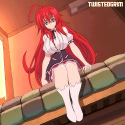 1girl ahoge air_conditioner animated animated_gif blouse breasts clothes_lift demon_girl high_school_dxd large_breasts legs long_hair panties red_hair rias_gremory school_uniform shirt sitting socks solo spread_legs thighs twistedgrim underwear white_panties white_shirt white_socks rating:Questionable score:381 user:Vardigiil