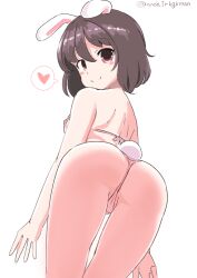 1girl animal_ears arms_at_sides ass ass_focus bare_arms bikini black_hair blush_stickers breasts cameltoe cleft_of_venus closed_mouth commentary_request covered_erect_nipples cowboy_shot female_focus hair_between_eyes hamaburicchi heart inaba_tewi loli looking_at_viewer looking_back micro_bikini pink_bikini rabbit_ears rabbit_tail red_eyes short_hair simple_background small_breasts smile solo spoken_heart swimsuit tail thigh_gap touhou twitter_username white_background rating:Questionable score:136 user:danbooru