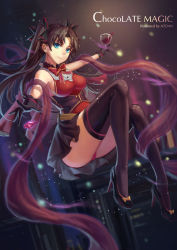 1girl absurdres artist_name ass atdan bad_id bad_pixiv_id black_gloves black_thighhighs blue_eyes brown_hair cup drinking_glass fate/stay_night fate_(series) floating gem glass gloves hair_ribbon high_heels highres light_particles long_hair long_legs panties red_panties ribbon skirt smile solo thighhighs tohsaka_rin two_side_up type-moon underwear wine_glass rating:Sensitive score:38 user:danbooru