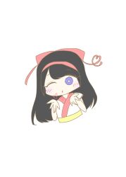 1girl ainu_clothes black_hair blowing_kiss blue_eyes breasts hair_ribbon heart heart-shaped_pupils highres long_hair looking_at_viewer nakoruru one_eye_closed puckered_lips ribbon samurai_spirits small_breasts snk solo symbol-shaped_pupils the_king_of_fighters wink