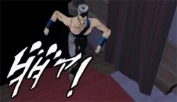  2boys 3d animated animated_gif dio_brando jean_pierre_polnareff jojo_no_kimyou_na_bouken jumping lowres multiple_boys running scene_reference spinning spoilers stairs the_world time_stop za_warudo  rating:General score:20 user:danbooru