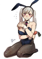  1girl animal_ears black_clover breasts carrot cleavage fake_animal_ears large_breasts leotard noelle_silva open_mouth pantyhose playboy_bunny purple_eyes rabbit_ears white_hair  rating:Questionable score:26 user:Quintus_Gordianus