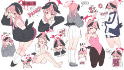  &gt;_&lt; 1girl anger_vein animal_ear_hairband animal_ear_headwear animal_ears arms_behind_back bare_legs barefoot black_cardigan black_hat black_wings blue_archive blush book bra_strap calf_socks cardigan cellphone collarbone covering_own_mouth crossed_fingers fake_animal_ears flat_chest flying_sweatdrops from_behind grabbing_another&#039;s_wing grey_footwear grey_hoodie gym_shirt gym_shorts gym_uniform hair_down hairband halo hat head_wings heart holding holding_book hood hood_down hoodie koharu_(blue_archive) korean_commentary korean_text leaning_forward legs leotard light_frown loafers loli looking_at_viewer loose_socks low_twintails low_wings medium_hair miniskirt multiple_views neckerchief panties pantyshot phone pink_eyes pink_hair pink_neckerchief pink_panties pink_sailor_collar pink_skirt playboy_bunny pleated_skirt red_halo sailor_collar school_uniform selfie serafuku shirt shoes shorts sitting skirt sleeves_past_wrists smartphone smile socks soles solo spoken_anger_vein sr_(se0run) standing star_(symbol) sweatdrop thighs thought_bubble twintails underwear v variations white_background white_sailor_collar white_serafuku white_skirt white_socks wings  rating:Sensitive score:29 user:lazycatx64