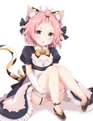  :o animal_ears ass black_bow black_dress bow cat_ears cat_tail diona_(genshin_impact) dress flat_chest genshin_impact green_eyes hair_ornament highres maid pink_hair tail tutsucha_illust white_background  rating:Sensitive score:54 user:JustYourRegularLolicon