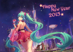 10s 1girl 2015 aircraft aqua_eyes aqua_hair atdan bad_id bad_pixiv_id bare_shoulders confetti dirigible dress from_behind gloves happy_new_year hatsune_miku headset long_hair looking_at_viewer looking_back new_year night solo twintails very_long_hair vocaloid rating:Sensitive score:19 user:danbooru