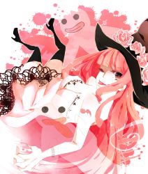  ! 1374597 1girl ;p bat_(symbol) black_thighhighs blunt_bangs dress flower frills ghost hat long_hair looking_at_viewer one_eye_closed one_piece perona pink_hair solo tattoo thighhighs tongue tongue_out white_dress wink  rating:Sensitive score:9 user:yhjrftgf
