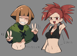  armpits breasts capelet cleavage creatures_(company) flannery_(pokemon) game_freak gardenia_(pokemon) highres midriff navel navel_fetish nintendo orange_hair pokemon pokemon_(game) pokemon_dppt pokemon_oras red_eyes red_hair tirarizun translated  rating:General score:38 user:Sallow