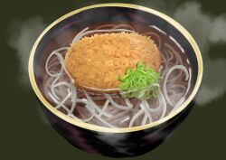  bowl brown_background croquette food food_focus no_humans noodles original soba steam still_life takeuchi_shin 