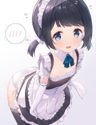 1girl apron arched_back ass black_dress black_hair black_thighhighs blue_bow blue_eyes blush bow bow_panties breasts clothes_lift commentary_request detached_collar dress dress_lift elbow_gloves embarrassed flying_sweatdrops gloves hairband highres leaning_forward loli looking_at_viewer low_twintails maid maid_headdress makigai makino_yuna nervous nipple_slip nipples open_mouth original panties scrunchie short_dress short_hair short_sleeves short_twintails shy side-tie_panties simple_background skirt_hold small_breasts solo speech_bubble spoken_blush sweatdrop thighhighs twintails underwear waist_apron white_background white_gloves white_panties rating:Questionable score:359 user:danbooru