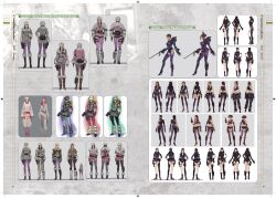  1girl absurdres artbook breasts capcom character_sheet clothes concept_art full_body highres jessica_sherawat leotard long_hair looking_at_viewer medium_breasts official_art resident_evil resident_evil:_revelations wide_hips 