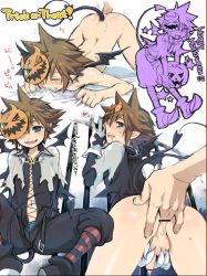  2boys anal artist_request bat_wings bed blush cum fingering gloves halloween kingdom_hearts male_focus male_penetrated multiple_boys penis sex shota sora_(kingdom_hearts) tail testicles top-down_bottom-up wings yaoi  rating:Explicit score:195 user:yaoilover