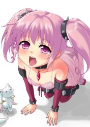 10s 1girl :3 all_fours alternate_costume blush collar covered_erect_nipples drooling eyelashes flat_chest highres kaname_madoka kuri_youkan kyubey mahou_shoujo_madoka_magica mahou_shoujo_madoka_magica_(anime) nipples open_mouth oral_invitation panties pink_eyes pink_hair pink_thighhighs saliva see-through short_hair short_twintails side-tie_panties thighhighs tongue tongue_out twintails underwear rating:Questionable score:60 user:danbooru