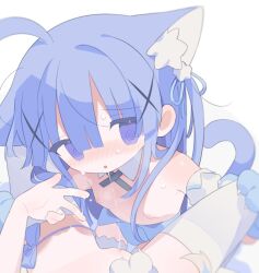 2girls @_@ after_cunnilingus ahoge animal_ear_fluff animal_ears animal_hands bare_shoulders blue_hair blue_leotard blue_ribbon blunt_bangs blush breasts cat_ears cat_girl cat_tail clitoris commentary cross_tie daizu_(melon-lemon) detached_collar detached_sleeves extra_ears female_focus female_pov gloves hair_ornament hair_ribbon leotard leotard_pull loli long_hair multiple_girls nipples nose_blush original oversized_breast_cup panties panties_around_leg parted_lips paw_gloves pov pov_hands purple_eyes pussy pussy_juice pussy_juice_trail ribbon small_breasts strapless strapless_leotard symbol-only_commentary tail thighhighs underwear white_thighhighs x_hair_ornament yuri rating:Explicit score:171 user:danbooru