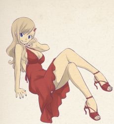  1girl blonde_hair blue_eyes breasts cleavage dress eden&#039;s_zero highres large_breasts long_hair looking_at_viewer mashima_hiro official_art rebecca_bluegarden red_dress smile  rating:Sensitive score:34 user:YuukoLover