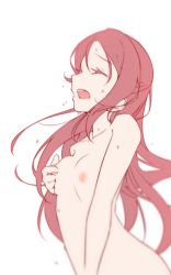 1girl ^_^ azukilib blurry breasts closed_eyes collarbone depth_of_field female_focus female_masturbation grabbing_own_breast hand_up highres long_hair love_live! love_live!_sunshine!! masturbation nipple_stimulation nipple_tweak nipples nude open_mouth red_hair sakurauchi_riko sideways_mouth simple_background small_breasts solo sweat upper_body white_background rating:Explicit score:83 user:AngryZapdos