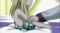 1boy 1girl animated animated_gif blonde_hair breasts brown_eyes cleavage fairy_tail feet gray_fullbuster large_breasts long_hair lowres lucy_heartfilia subtitled tears rating:Sensitive score:46 user:nobody117