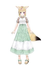  1girl animal_ear_fluff animal_ears ankle_strap arms_at_sides black_hair blonde_hair blouse blush breasts brown_footwear closed_mouth fox_ears fox_girl fox_tail full_body green_nails green_skirt heart heart-shaped_pupils high-waist_skirt hololive kou_mashiro long_skirt looking_at_viewer mary_janes medium_breasts multicolored_hair nail_polish official_alternate_hair_length official_alternate_hairstyle official_art omaru_polka omaru_polka_(street_casual) pink_hair purple_eyes see-through see-through_sleeves shirt shoes short_hair short_sleeves sidelocks simple_background skirt smile solo standing straight-on streaked_hair symbol-shaped_pupils tachi-e tail transparent_background two-tone_skirt virtual_youtuber white_shirt white_skirt 