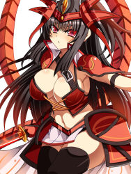  armor bikini_armor black_hair pauldrons red_eyes shoulder_armor sword weapon zazizaku 