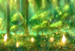  1girl black_hair forest grass light_particles light_rays nature original outstretched_hand sakimori_(hououbds) scenery skirt solo tree  rating:General score:7 user:danbooru