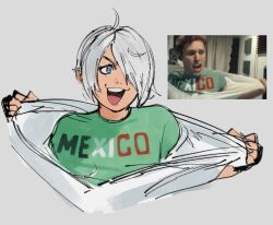  angel_(kof) hair_over_one_eye jed_(jedzem) jerma985 jerma985_(person) meme mexico open_mouth real_life reference_inset short_hair snk the_king_of_fighters white_hair  rating:General score:18 user:danbooru