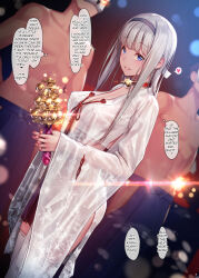  1girl 2boys bell black_hairband blue_eyes blunt_bangs breasts chihaya_(clothing) collar dildo grey_hair hairband hakama_short_skirt hakama_skirt heart japanese_clothes jingle_bell kagura_suzu long_hair mana_(remana) medium_breasts miko multiple_boys original see-through sex_toy thighhighs topless_male white_thighhighs  rating:Questionable score:10 user:NobodyReally