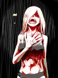  1girl ado_(adonki) blood claws crying left_4_dead long_hair monster_girl open_mouth red_eyes solo tears torn_clothes underwear white_hair witch_(left4dead)  rating:Sensitive score:28 user:Roulette