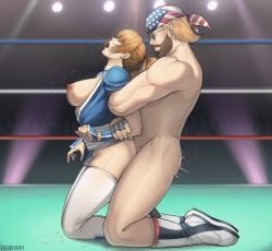  1boy 1girl bass_armstrong breasts dead_or_alive erodrunky highres kasumi_(doa) large_breasts ponytail sex 