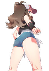 10s 1girl ass bad_deviantart_id bad_id baseball_cap blue_eyes brown_hair cameltoe creatures_(company) cutoffs denim denim_shorts from_behind from_below game_freak hat highres hilda_(pokemon) holding holding_poke_ball kneepits long_hair looking_at_viewer looking_back looking_down naso4 nintendo poke_ball pokemon pokemon_bw short_shorts shorts simple_background solo thighs white_background rating:Sensitive score:191 user:danbooru