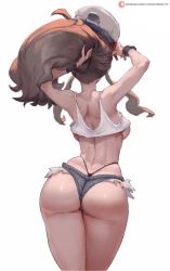 1girl ass back backboob baseball_cap breasts brown_hair creatures_(company) cutesexyrobutts denim denim_shorts game_freak hat hilda_(pokemon) huge_ass large_breasts long_hair micro_shorts nintendo no_bra pokemon pokemon_bw ponytail revealing_clothes short_shorts shorts sleeveless solo thick_thighs thighs thong whale_tail_(clothing) rating:Questionable score:266 user:Vardigiil