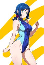 1girl absurdres batta_16-sei blue_hair blue_one-piece_swimsuit breasts competition_swimsuit green_eyes gundam gundam_build_fighters highleg highleg_swimsuit highres iori_rinko large_breasts long_hair looking_at_viewer mature_female one-piece_swimsuit ponytail solo swimsuit two-tone_swimsuit rating:Sensitive score:34 user:danbooru