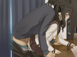 1boy 1girl :o aqua_eyes arm_support ass bent_over black_hair black_pantyhose blush brother_and_sister clothed_sex clothes_lift clothes_pull cum cum_in_pussy curtains doggystyle ejaculation hair_ribbon happy_sex hetero highres incest kyoudai_no_jouji_jijou_2 loli long_hair open_mouth orgasm original osaru_(yuuen-dou) panties pants pants_pull panty_pull pantyhose pantyhose_pull penis ribbon school_uniform serafuku sex sex_from_behind shino_(osaru) siblings skirt skirt_lift smile uncensored underwear vaginal rating:Explicit score:531 user:danbooru