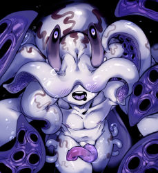 1boy :d air_bubble bad_id bad_pixiv_id black_background blush bubble collarbone colored_skin doppel_(bonnypir) highres inverted_nipples looking_at_viewer male_focus monster_boy nipples nude open_mouth original penis purple_eyes purple_skin purple_tongue simple_background smile solo teeth tentacles tongue rating:Explicit score:56 user:danbooru