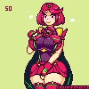 1girl animated black_gloves blush breasts cleavage countmoxi covered_erect_nipples gloves hair_ornament huge_breasts large_breasts looking_at_viewer lowres nintendo no_nut_november pixel_art pyra_(xenoblade) red_eyes red_hair short_hair short_shorts shorts sidelocks simple_background smile solo tagme tiara video xenoblade_chronicles_(series) xenoblade_chronicles_2 yellow_background rating:Questionable score:124 user:Vardigiil