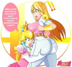 ! !! 2girls angry ass ass_envy ass_grab blonde_hair blue_eyes blush breasts crown deep_skin dress elbow_gloves embarrassed from_behind gloves green_eyes huge_ass jealous kenergi large_breasts long_hair mario_(series) multiple_girls nintendo open_mouth pants pointy_ears princess_peach princess_zelda shiny_clothes sideboob super_mario_bros._1 super_smash_bros. the_legend_of_zelda the_legend_of_zelda:_a_link_between_worlds rating:Questionable score:39 user:armorcrystal