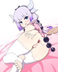 1boy 1girl absurdres anal_beads anus ass ass_grab blue_eyes blunt_bangs blush breasts censored cleft_of_venus cromachina dragon_girl dragon_horns feet from_behind functionally_nude grabbing_own_ass hand_on_own_ass highres horns kanna_kamui kobayashi-san_chi_no_maidragon loli looking_at_viewer looking_back nipples paid_reward_available purple_hair pussy sex_toy sex_toy_pull small_breasts stirrup_legwear thighhighs toeless_legwear toes rating:Explicit score:324 user:FabricioDias