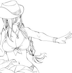 1girl absurdres backpack bag braid breasts cowboy_hat erza_scarlet fairy_tail hat highres large_breasts lineart mashima_hiro solo traced twin_braids rating:Sensitive score:26 user:uknownerror