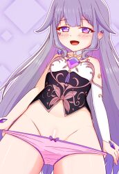  1girl blush censored chest_jewel corset detached_collar flat_chest hair_flaps heart heart-shaped_pupils highres hololive hololive_english jewel_under_eye kisaragi_1go koseki_bijou koseki_bijou_(1st_costume) loli long_hair looking_at_viewer multicolored_hair open_mouth panties panty_pull pink_panties pulling_own_clothes purple_eyes purple_hair pussy smile solo symbol-shaped_pupils underwear very_long_hair virtual_youtuber  rating:Explicit score:60 user:lostblanket