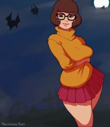  1girl animated animated_gif ass breasts brown_eyes brown_hair glasses graveyard large_breasts lips marmalade_mum scooby-doo skirt sweater thick_thighs thighs velma_dace_dinkley  rating:Questionable score:188 user:Notasock