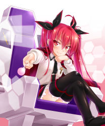 10s 1girl black_thighhighs blush boots bow candy chair crossed_legs date_a_live feeding food hair_bow head_rest incoming_food itsuka_kotori lollipop long_hair looking_at_viewer necktie okitakung pov_feeding red_eyes red_hair school_uniform sitting smile solo thigh_boots thighhighs twintails rating:Sensitive score:12 user:spiderfan