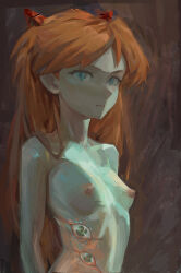  1girl bare_arms bare_shoulders blue_eyes breasts brown_hair expressionless extra_eyes hair_between_eyes instrument long_hair neon_genesis_evangelion nipples nude piano shiny_skin small_breasts solo souryuu_asuka_langley standing very_long_hair wide_hips yugen99 