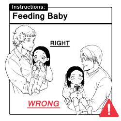  ! 1girl 2boys animification baby_bottle baby_instructions_101_(meme) beard_stubble bottle buttons character_request child chinese_commentary closed_mouth cocktail collarbone collared_shirt commentary_request cropped_torso drinking english_text eyelashes facial_hair food freckles glasses greyscale hand_on_another&#039;s_head hannibal_(tv_series) hannibal_lecter holding holding_baby holding_bottle ice_cream light_smile long_hair long_sleeves meme messy_hair milrice monochrome multiple_boys multiple_views mustache_stubble onesie parted_lips shirt short_hair sign simple_background socks stubble sweater thick_eyebrows warning_sign white_background will_graham wrinkled_skin 