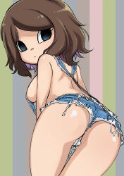  1girl absurdres animal_crossing artist_request ass bent_over breasts brown_hair highres nintendo overalls sideboob tagme villager_(animal_crossing) 