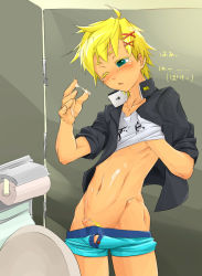  1boy blush boxers briefs clothes_pull cum erection indoors joshitsu_(zion16wh) male_focus male_pubic_hair male_underwear pants pants_pull penis pubic_hair shota solo standing tagme tears testicle_peek testicles toilet uncensored underwear  rating:Explicit score:50 user:Jellybooru